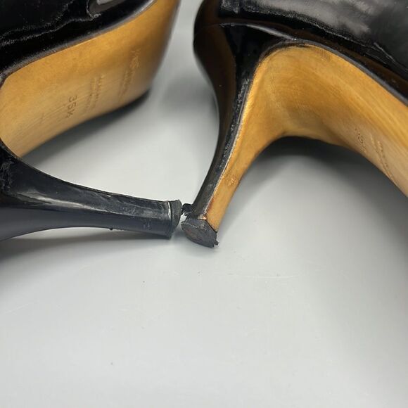 YSL Yves Saint Laurent Black Patent Leather Open Toe Heels Pumps - Picture 6 of 9